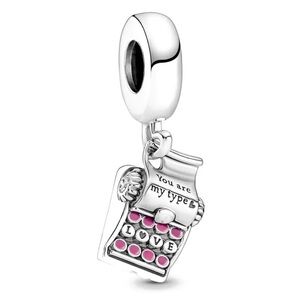 NWOT You are my type Typewriter Dangle Charm w/ Pink Enamel & Sterling Silver